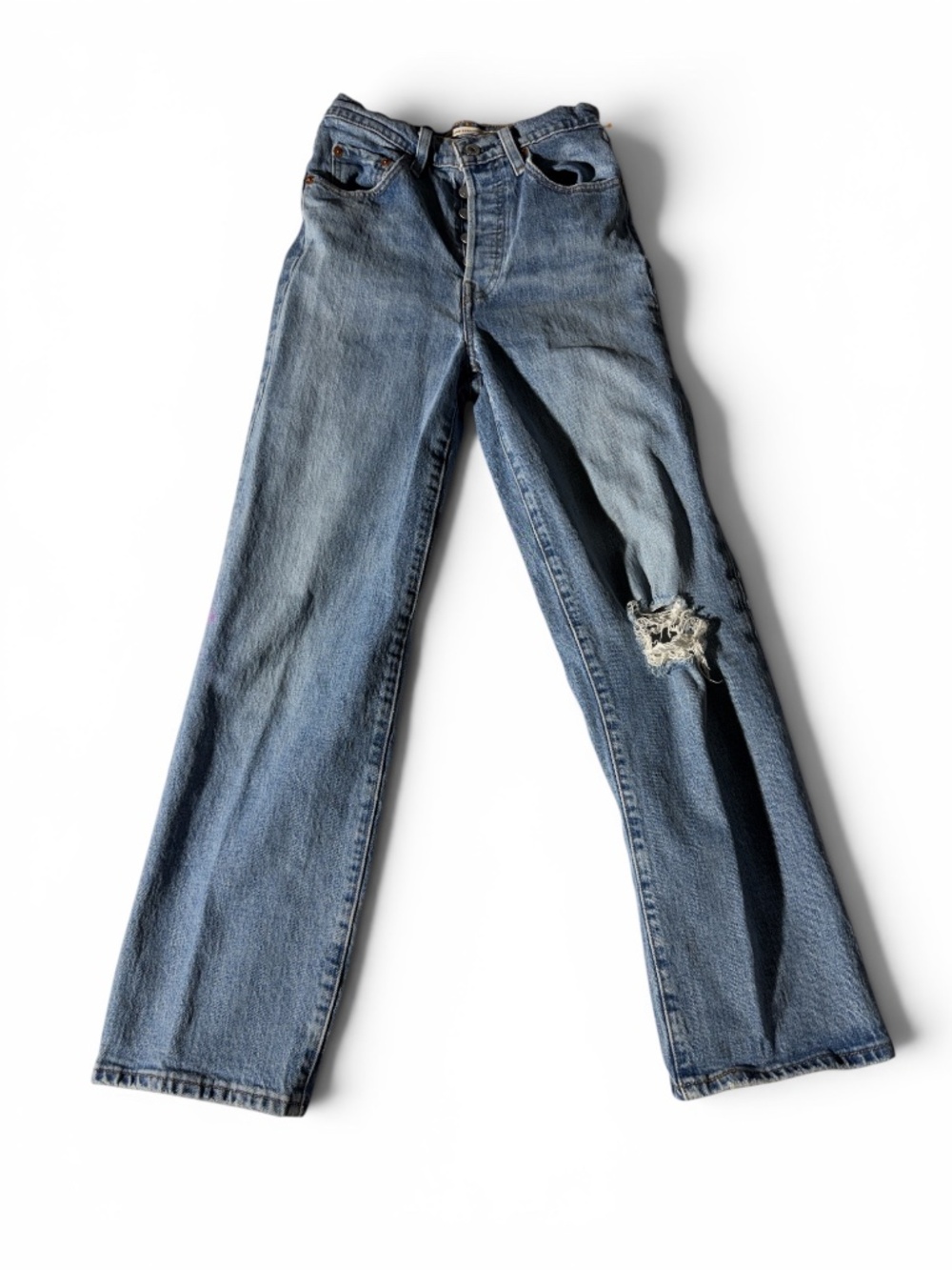 Levi’s Premium Ribcage Straight Jeans Size 24 High Rise Button Fly Distressed